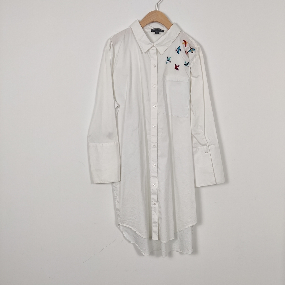 Highline Collective Women's White Tunic Mini Shirt Dress Size XL Embroidered